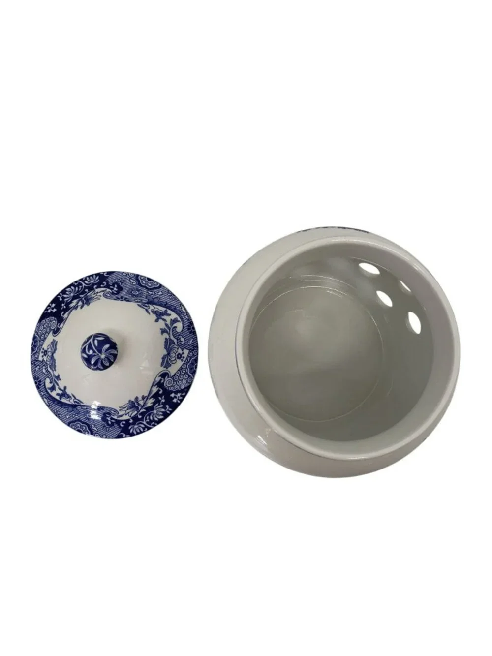 SPODE Garlic Jar Blue White Lidded Pot 6 1/2
